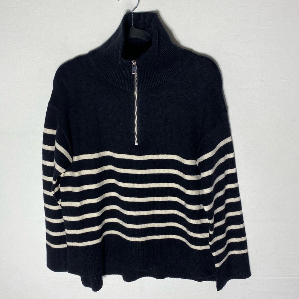 Ricki’s Black Cream Striped Half Zip Turtleneck Sweater L